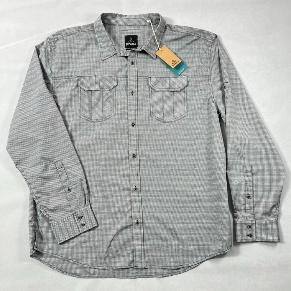 Prana Shirt Men 2XL Gray Long Sleeve‎ Hiking Camping Citadel NWT